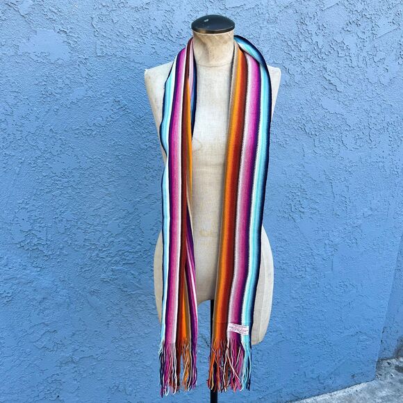 Vintage Scarf with Fringe Novelty Print Rainbow hippie - Picture 5 of 6